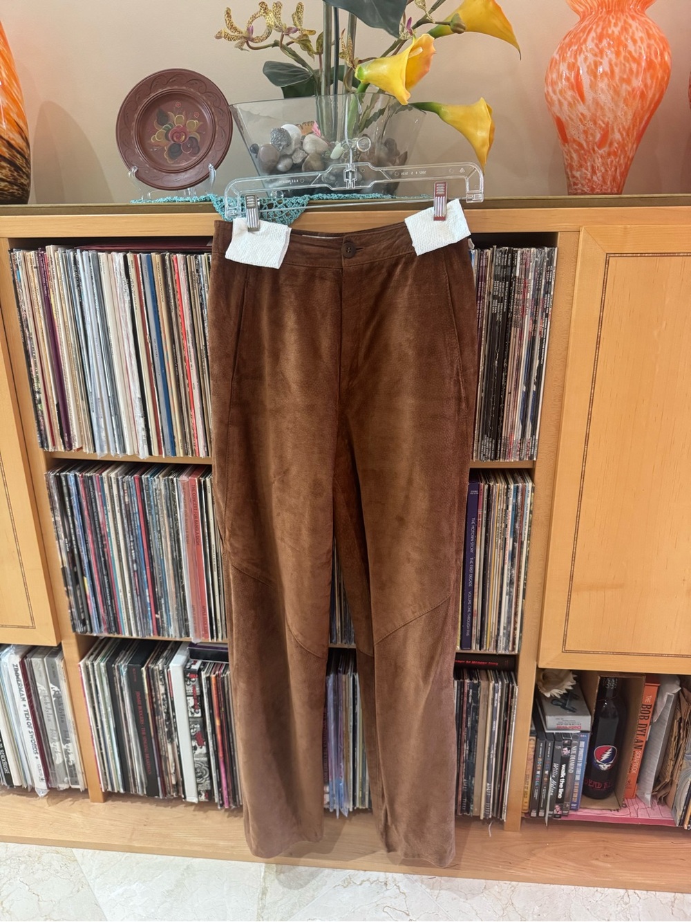 PRICE DROP: MADE in USA, LANNA, 8, lined, HIGH-WAISTED, COGNAC, SUEDE PANTS